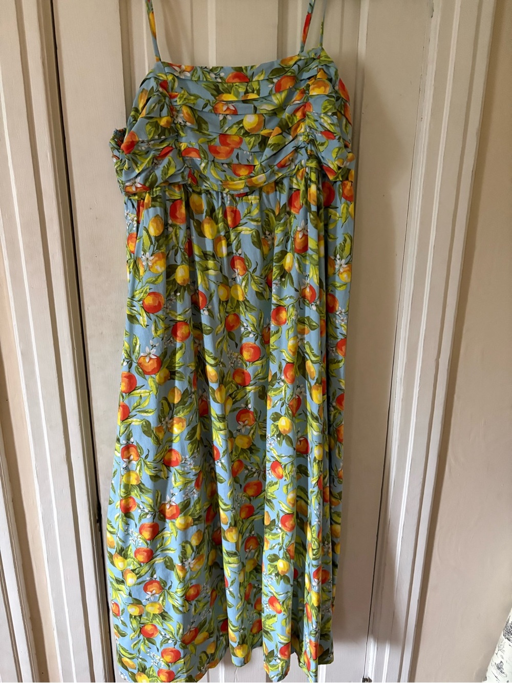 Blue Citrus Print Maxi Dress with Spaghetti Straps